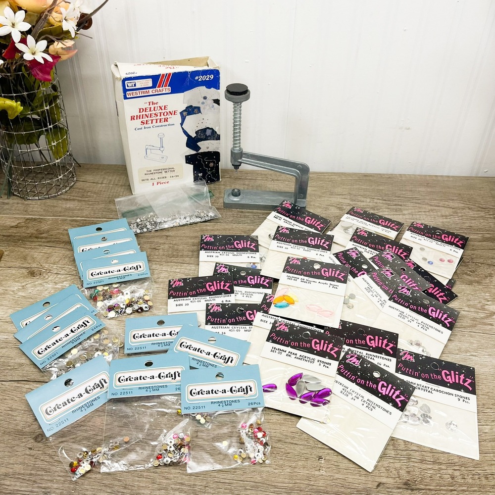 Westrim Crafts Deluxe Rhinestone Setter 2029 Cast Iron Tool & Rhinestone Lot